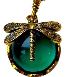 Dragonfly Necklace Fairycore Green Glass Crystal Fairycore Vintage Aura Pendant